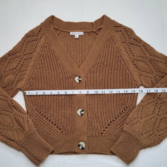 Derek Heart Cropped Cardigan Brown Cable Knit V-Neck Size Small - Picture 5 of 8